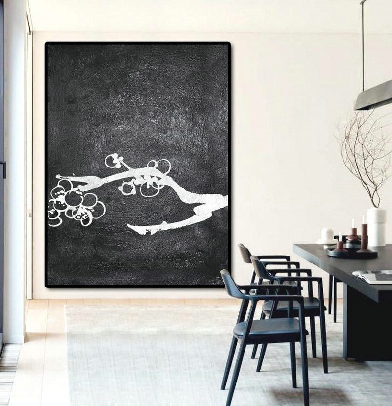 Abstract Painting Extra Large Canvas Art,Black And White Minimal Painting On Canvas - Acrylic Painting On Canvas